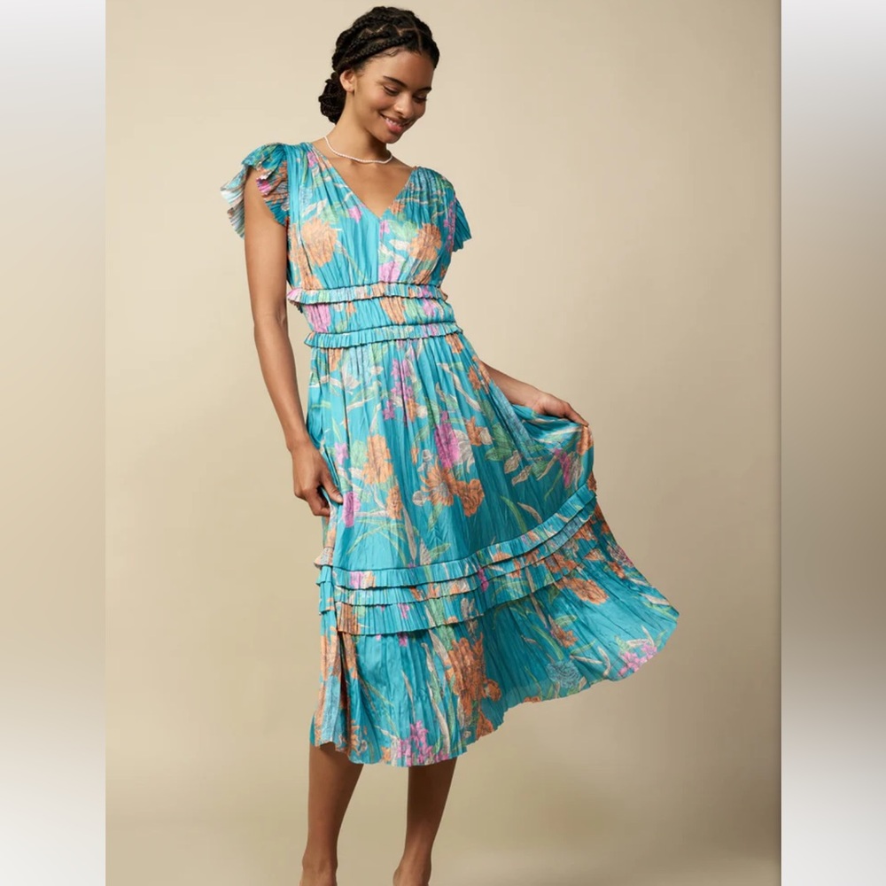 Current Air Blue and Pink Floral Midi Dress
